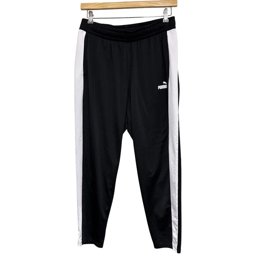 Puma Black Athletic Track‎ Pants White Side Stripe Joggers Mens L